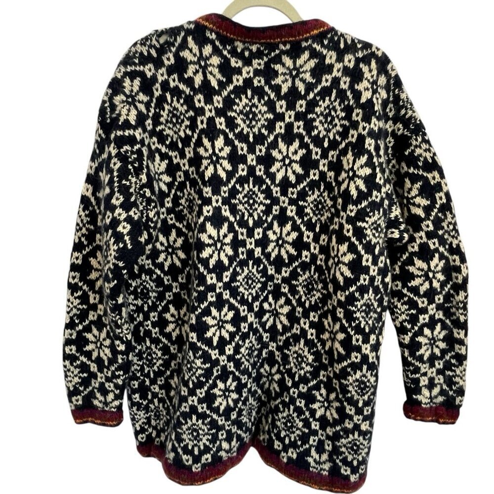 Pokhara Hand Knit Women Wool Cardigan Sweater L Nordic Fair Isle Toggle Buttons - Picture 2 of 13